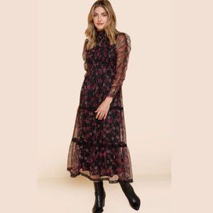 Limelight High Neck Mesh Floral Midi Dress